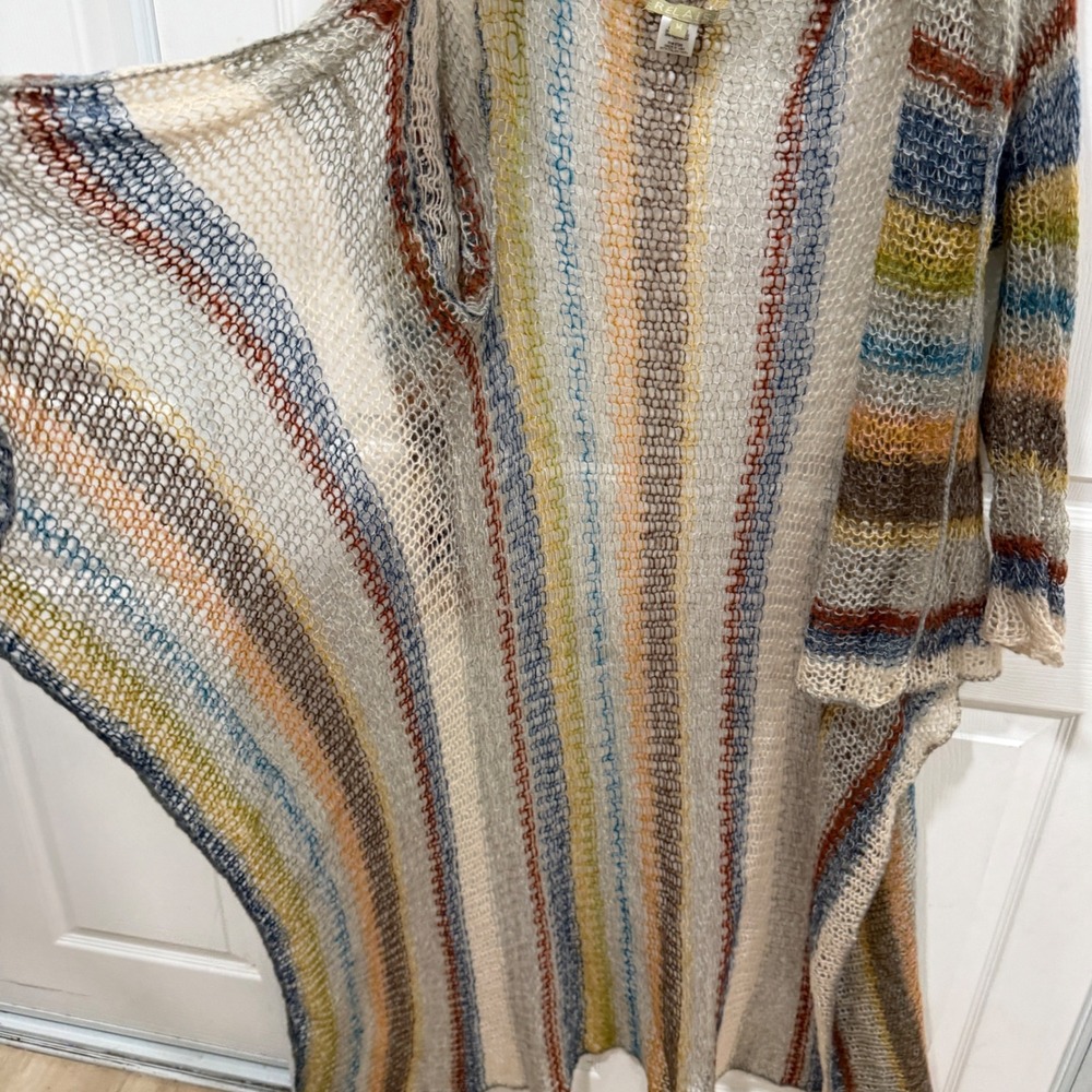Relais Mohair Blend Open Knit Duster Cardigan Striped Multi Color Medium - Picture 8 of 9
